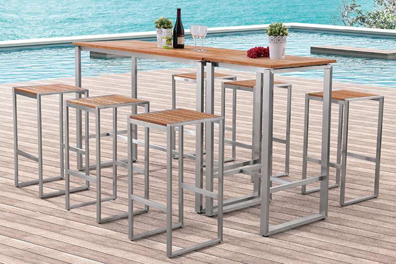 Outdoor stainless steel teak bar set