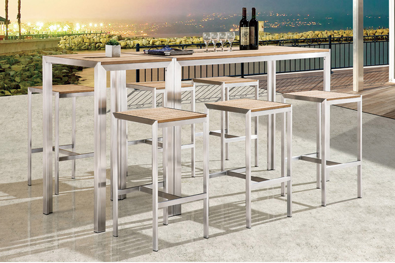Stainless steel bar table and stool set