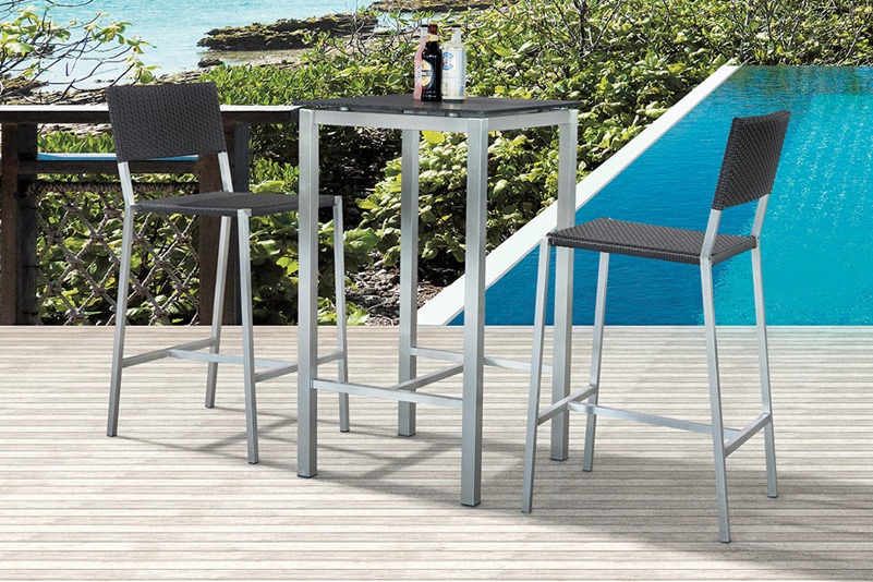 Outdoor stainless steel rattan bar table set