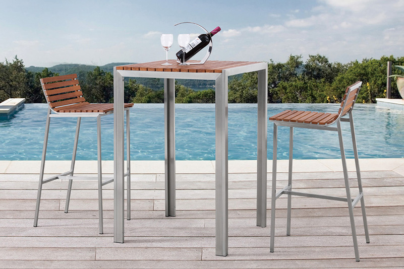 Teak and Stainless Steel outdoor bar table set