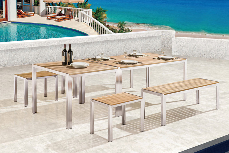 Teak table and  bench garden furniture set