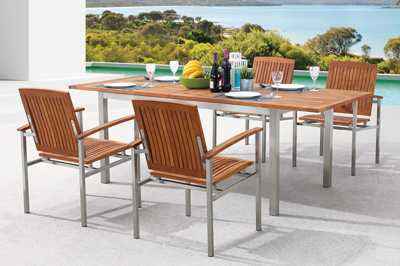 Teak and Stainless Steel outdoor extension table set