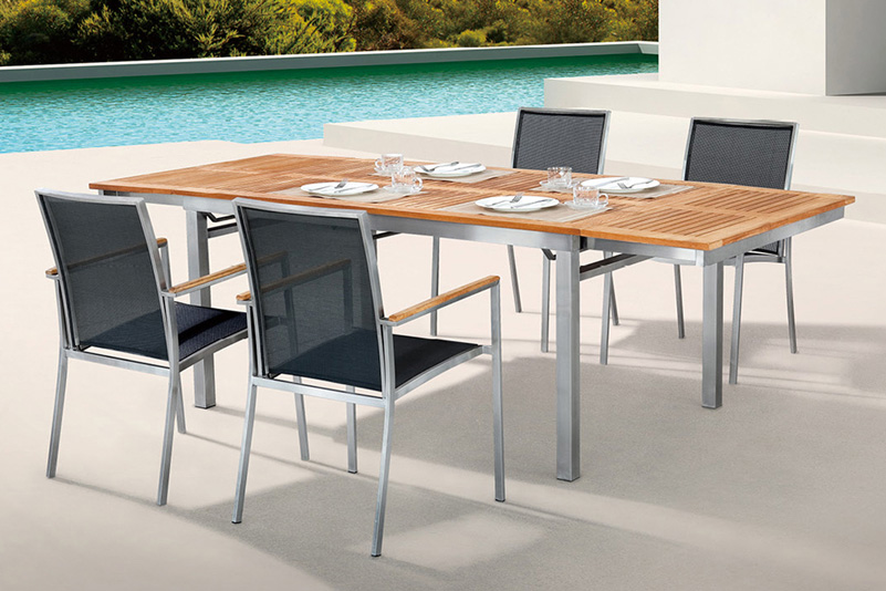 FSC Teak and Stainless Steel outdoor extension table set