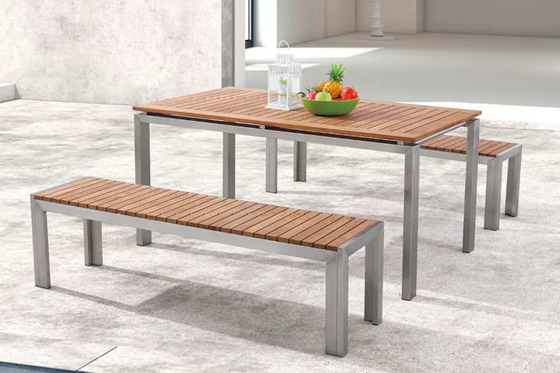Teak table and bench outdoor furniture set