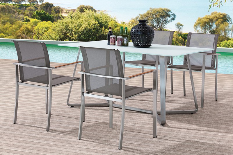 Textiline chair and tempered glass table set garden furniture