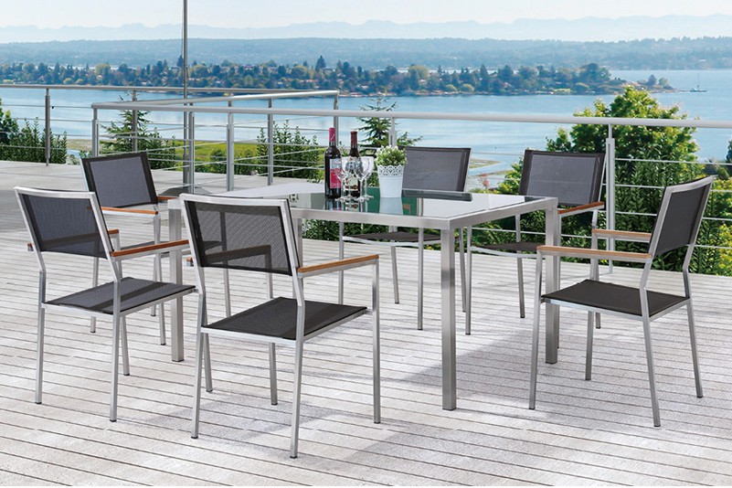 Textiline chair and Tempered glass table set outdoor furniture