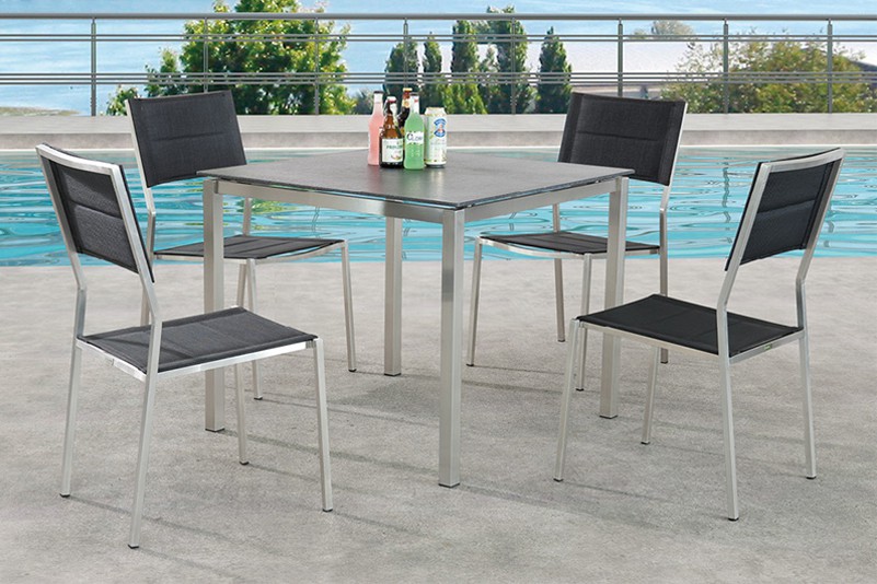 Luxury outdoor garden textiline chair and tempered glass table set