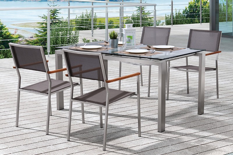 Tempered glass top stainless steel frame outdoor furniture