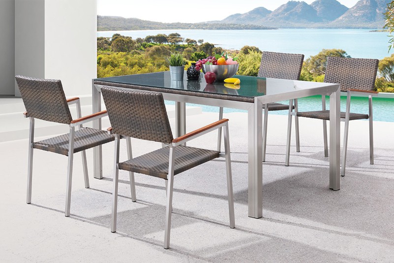 Outdoor stainless steel rattan table set