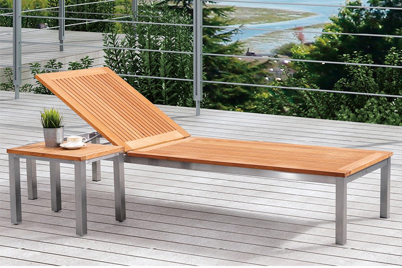 Products Daybed Outdoor Stainless Steel Teak Chaise Lounge