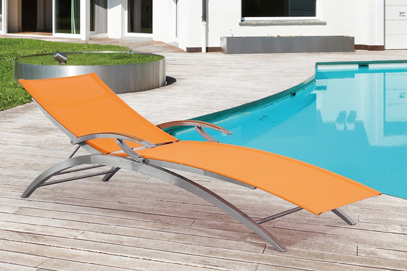 Luxury stainless steel and batyline beach chaise lounge or resort hotel