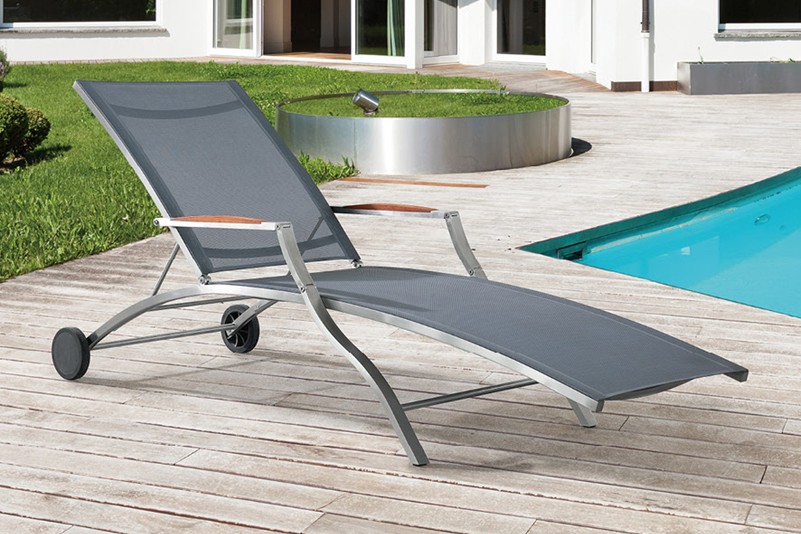 Stainless steel and batyline beach chaise lounge or resort hotel