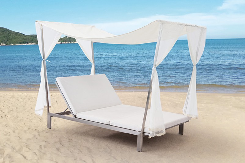 Plastic wood  and stainless steel Double Seat Sun Lounger