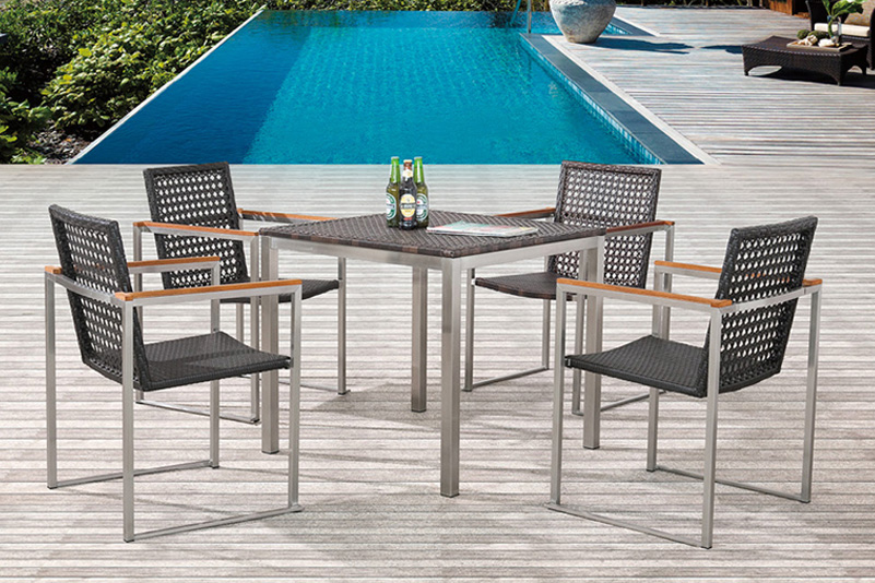 4-seater outdoor stainless steel rattan bar table set